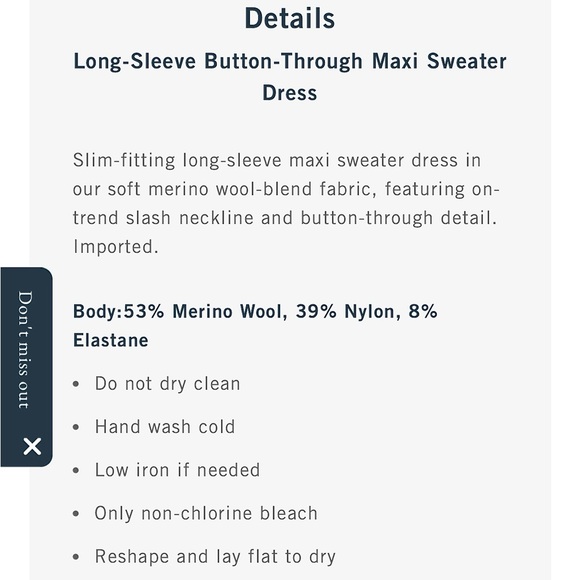 Abercrombie & Fitch Long Sleeve Gray Button Through Sweater Dress Small NWT - Picture 9 of 10